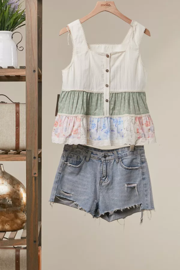 wholesale clothing floral patchwork tiered mini dress mello