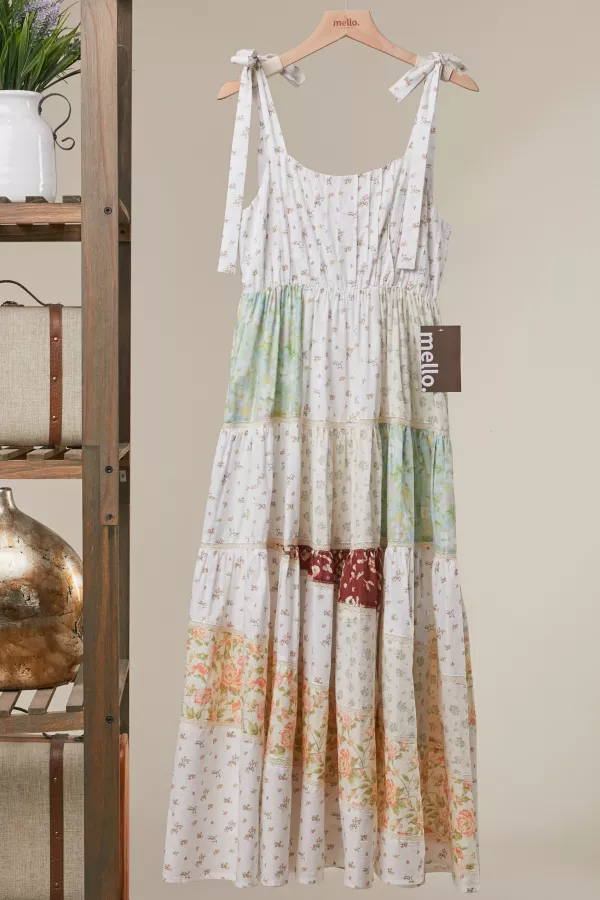 wholesale clothing tie shoulder mixed floral maxi dress mello
