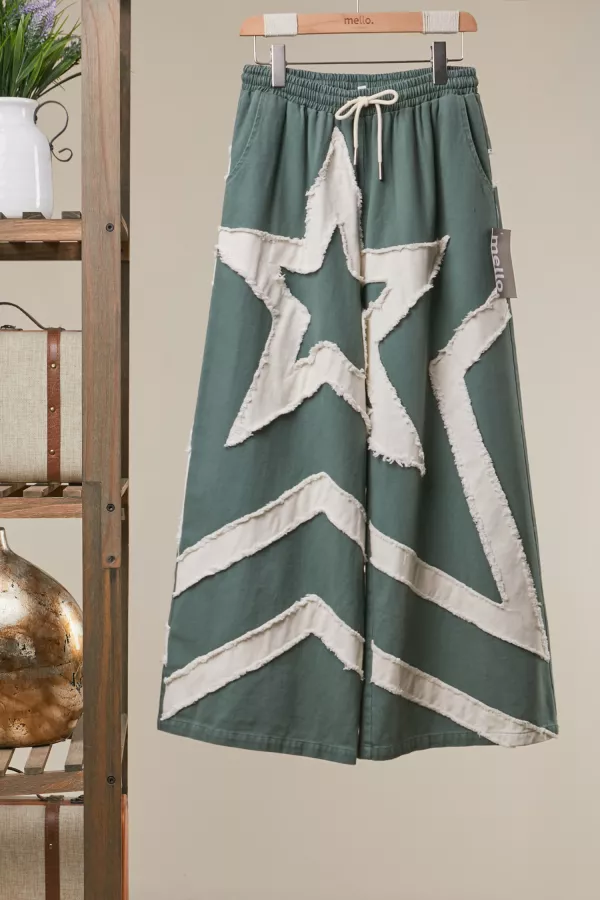 wholesale clothing star patch wide leg pants mello