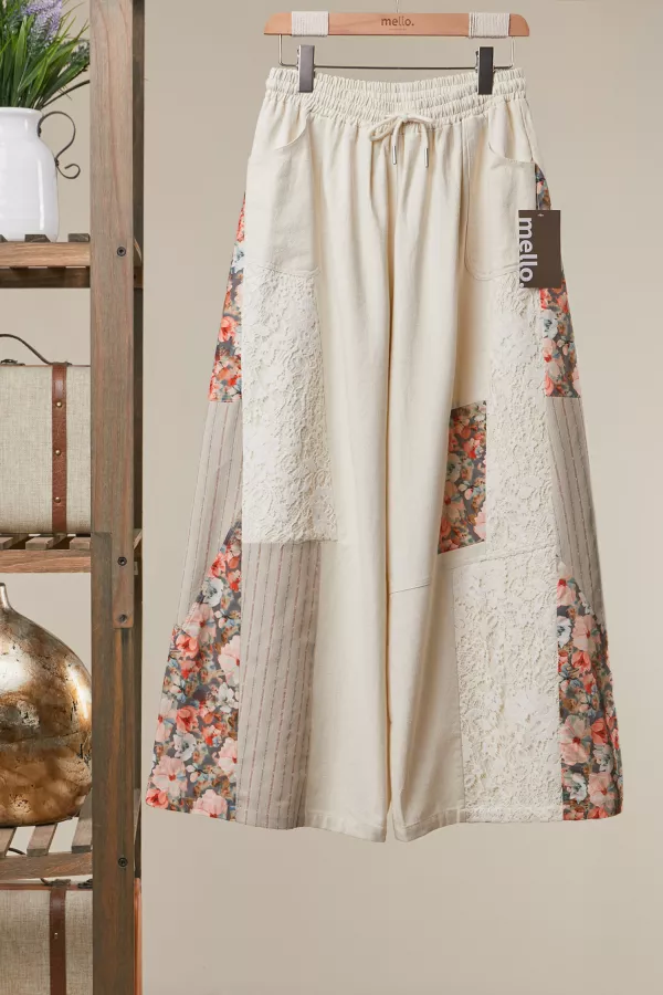 wholesale clothing floral patchwork wide leg pants mello