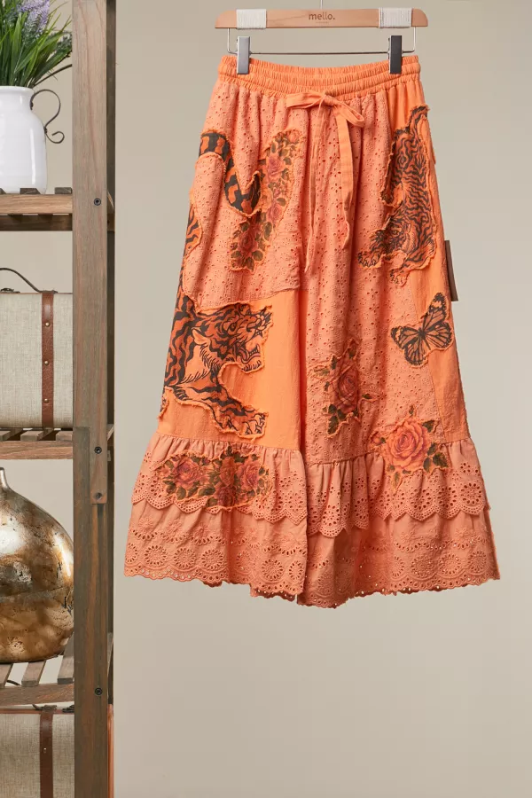 wholesale clothing patchwork paisley ruffle wide leg pants mello