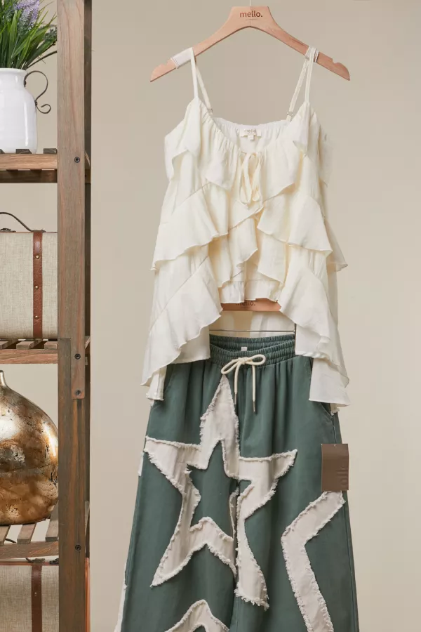 wholesale clothing lace trim ruffle mini camis top mello