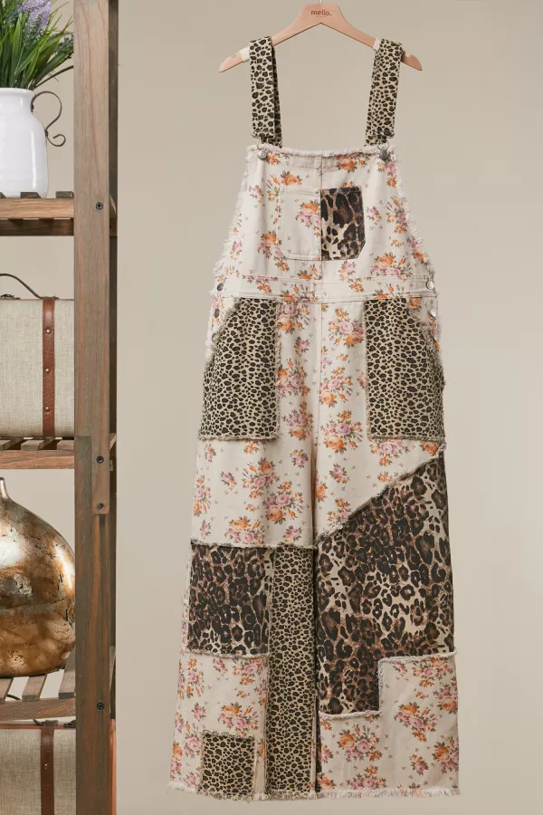 wholesale clothing floral patchwork wide leg overalls mello